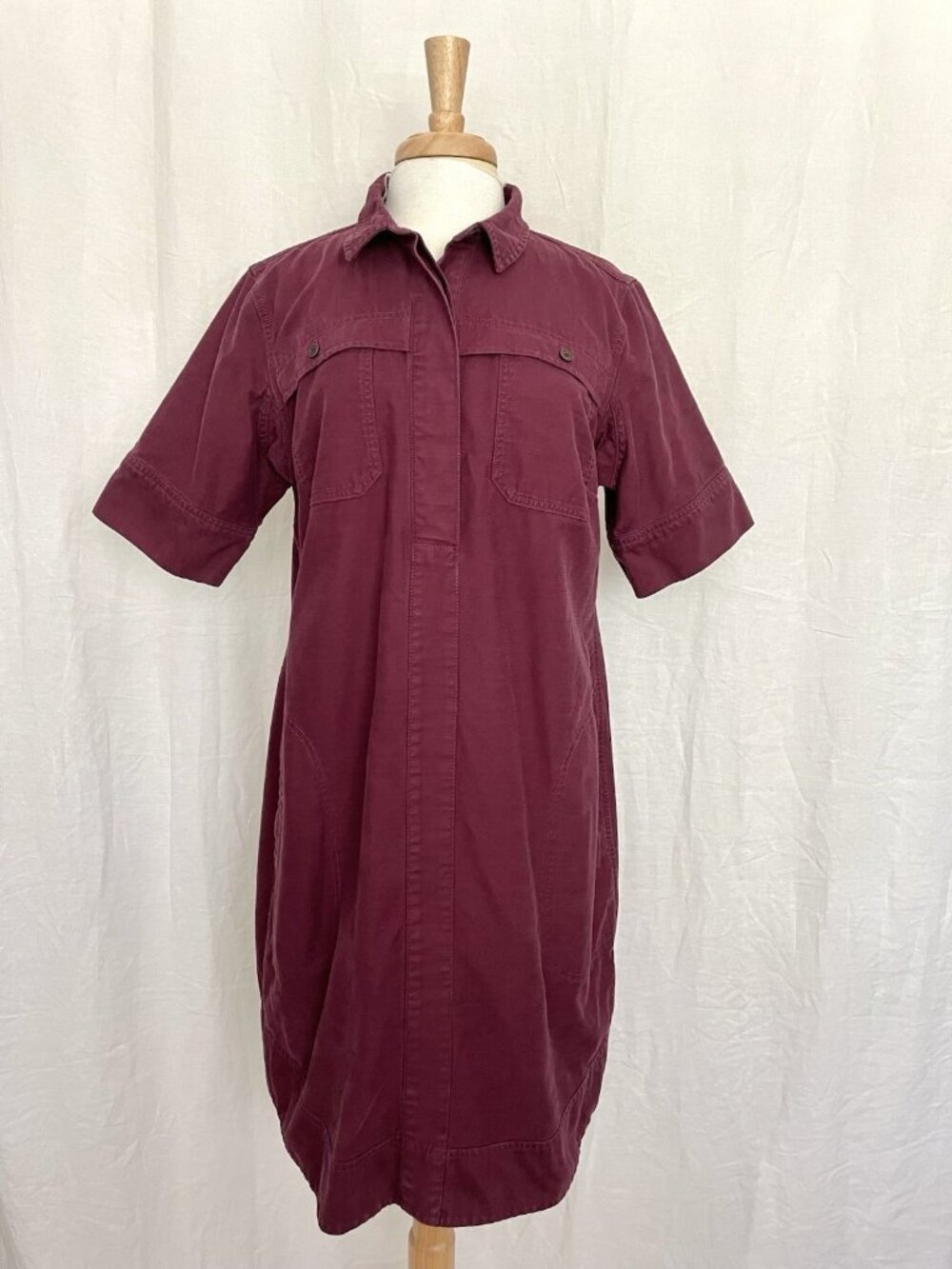DULUTH TRADING Canvas Denim Shirt Dress Utility Pockets Maroon size Large